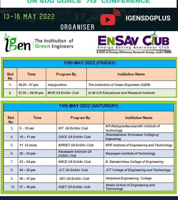 IGEN ENSAVCON 713– Conference on Energy Conservation action towards SDG Goals 7&13.