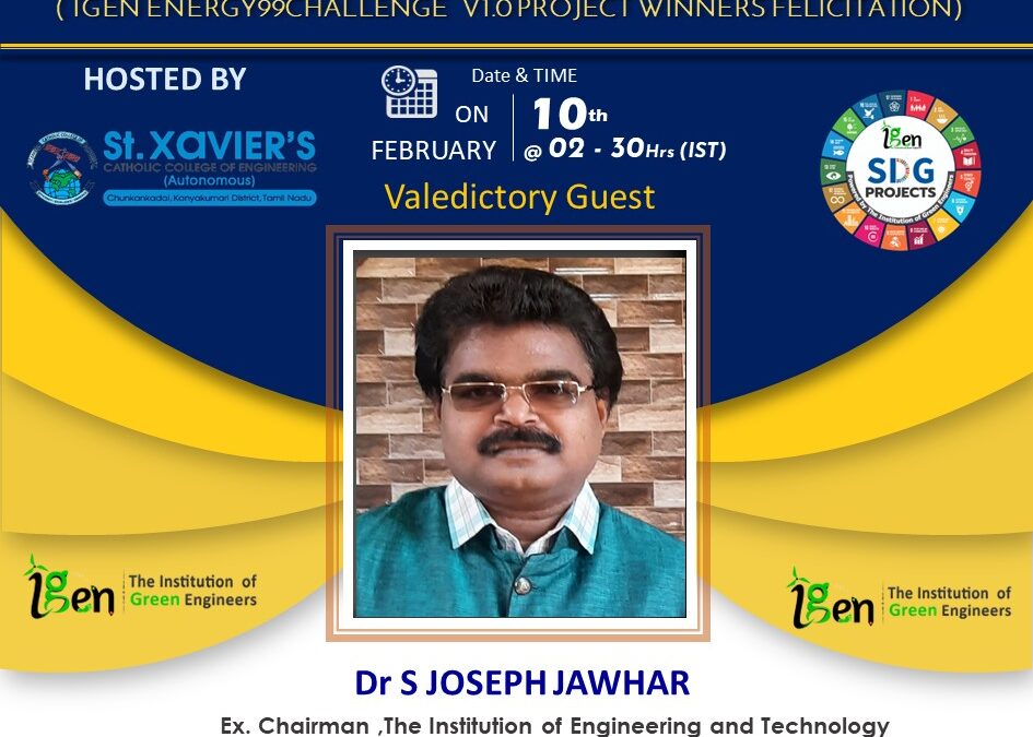 IET Kanyakumari Network Ex Chairman Dr Joseph Jawahar congratulate and present G02 Region Change Makers of the #igenenergy99challenge V1.0 #sdg7 #sdg13 project and present the IGEN SDG Action Awards